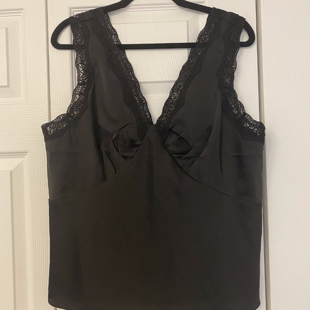 Express Black Silk Top with Lace Trim